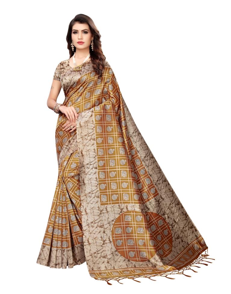 Grey Coloured Poly Silk Printed Casual saree | Leemboodi