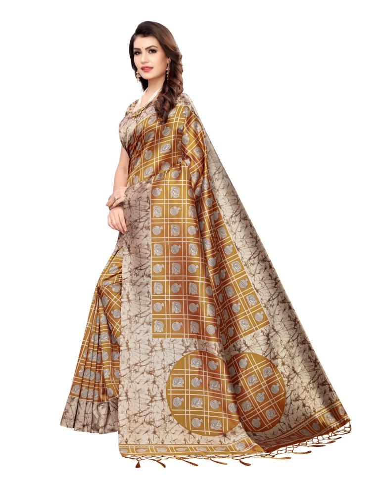 Grey Coloured Poly Silk Printed Casual saree | Leemboodi