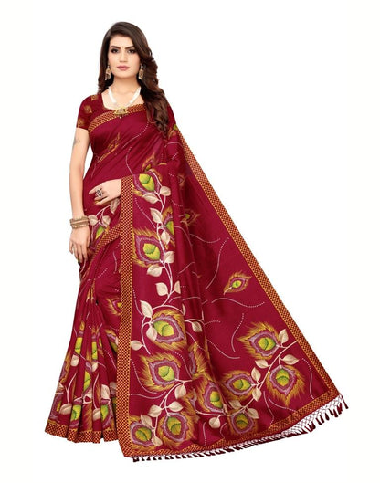 Red Coloured Poly Silk Printed Casual saree | Leemboodi