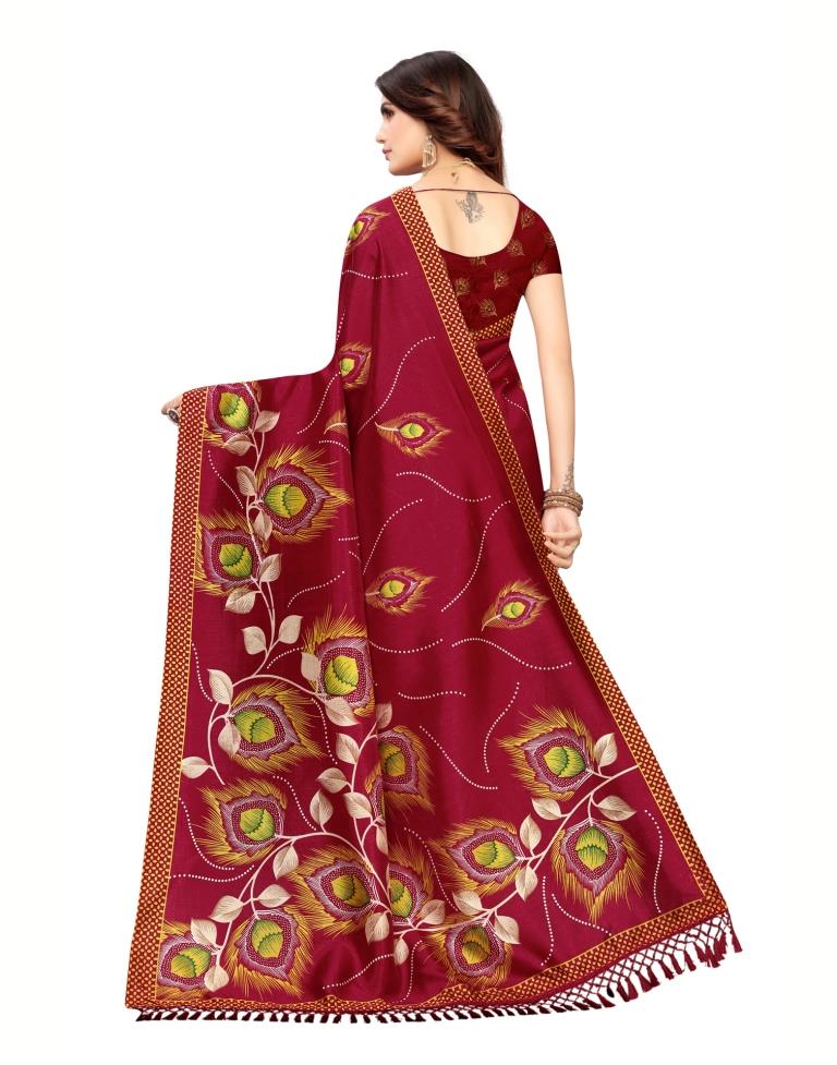 Red Coloured Poly Silk Printed Casual saree | Leemboodi