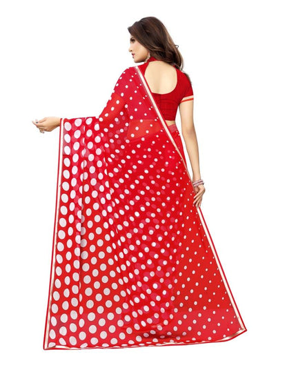 Red Coloured Leheriya Printed Chiffon Saree | Leemboodi
