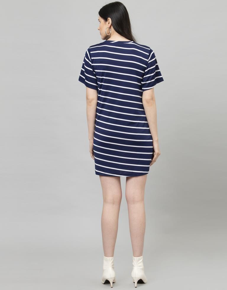 Desirable Navy Blue Coloured Printed Lycra Dress | Leemboodi