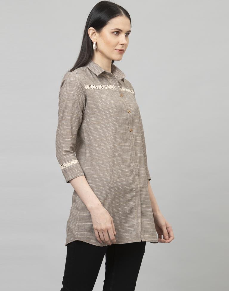 Beguiling Ash Grey Coloured Self Woven Cotton Tops | Leemboodi