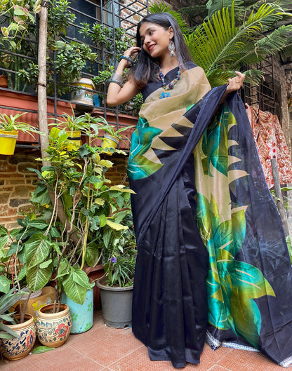 Navy Blue Coloured Poly Silk Printed Casual saree | Leemboodi