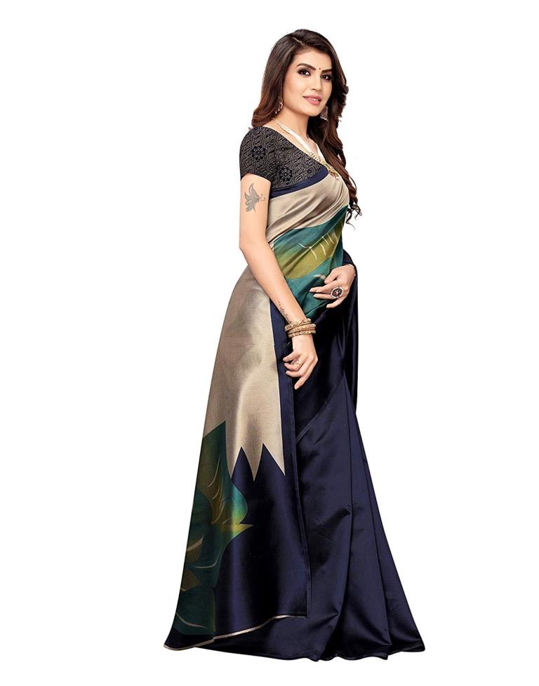 Navy Blue Coloured Poly Silk Printed Casual saree | Leemboodi