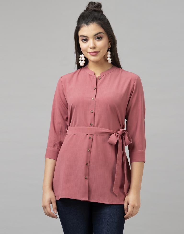 Aesthetic Pink Coloured Dyed Georgette Tops | Leemboodi