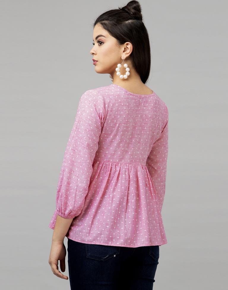 Beauteous Pink Coloured Self Woven Cotton Tops | Leemboodi