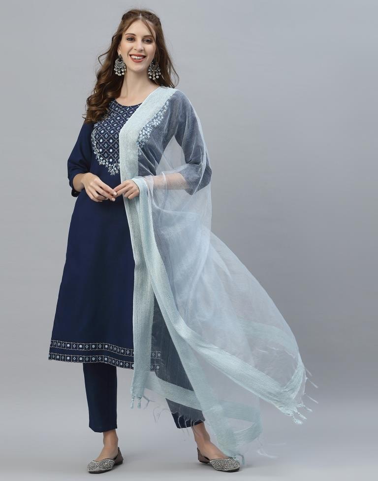 Navy Blue Kurti With Pant And Dupatta | Leemboodi