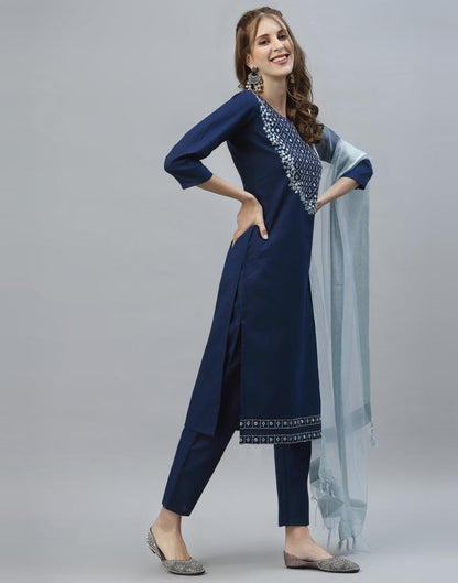 Navy Blue Kurti With Pant And Dupatta | Leemboodi