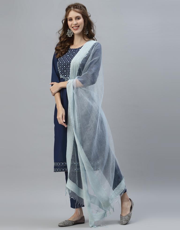 Navy Blue Kurti With Pant And Dupatta | Leemboodi