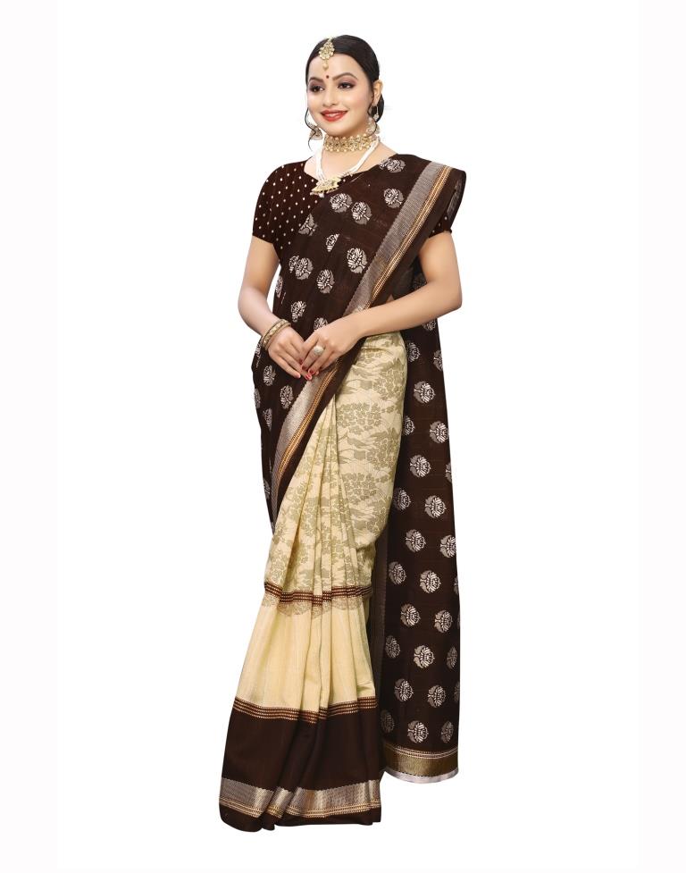 Brown Coloured Silk Foil Printed Casual saree | Leemboodi