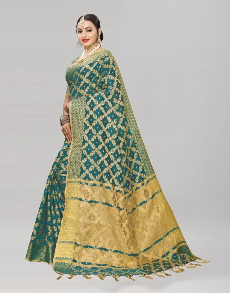 Green Coloured Banarasi Cotton Silk Saree | Leemboodi