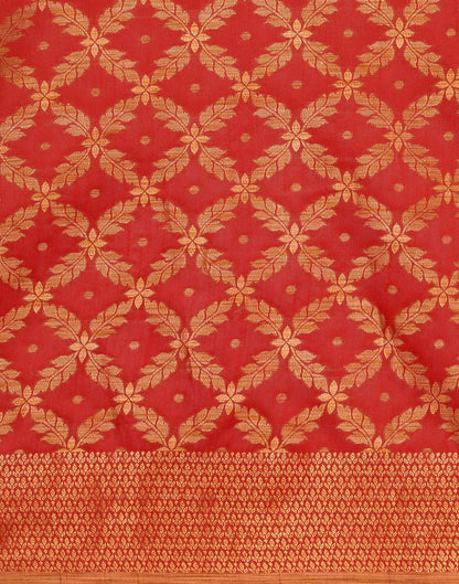 Red Coloured Banarasi Cotton Silk Saree | Leemboodi