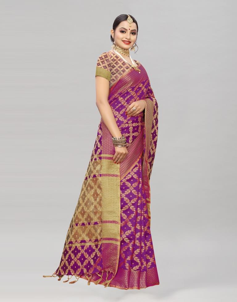 Purple Coloured Banarasi Cotton Silk Saree | Leemboodi