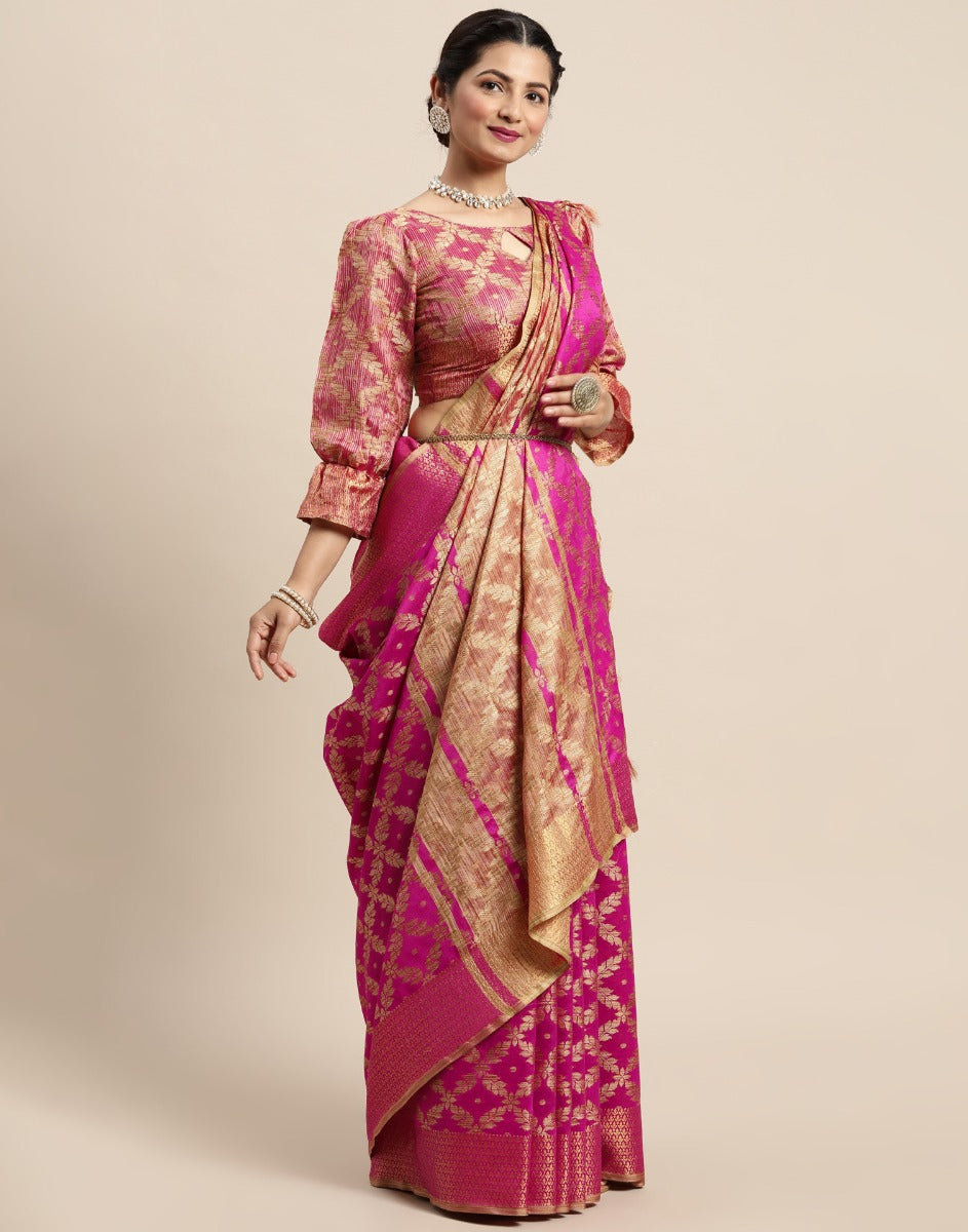 Pink Coloured Banarasi Cotton Silk Saree | Leemboodi