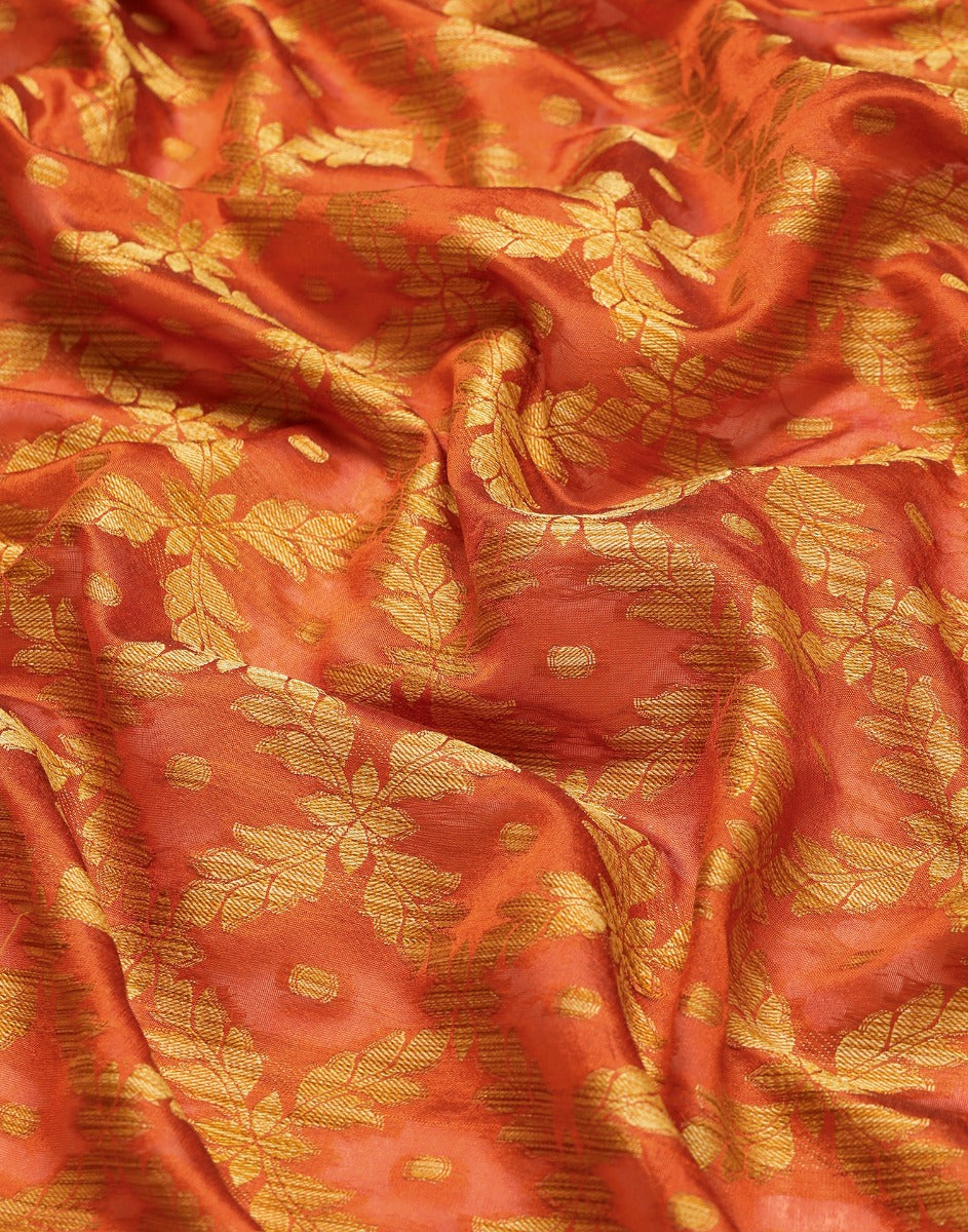 Orange Coloured Banarasi Cotton Silk Saree | Leemboodi