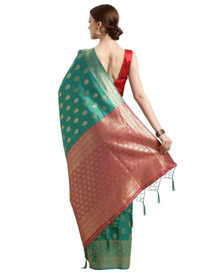 Turquoise Coloured Jacquard Silk Saree | Leemboodi
