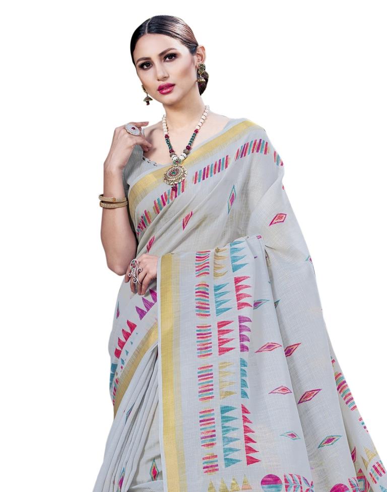 Grey Coloured Cotton Silk Printed Casual saree | Leemboodi