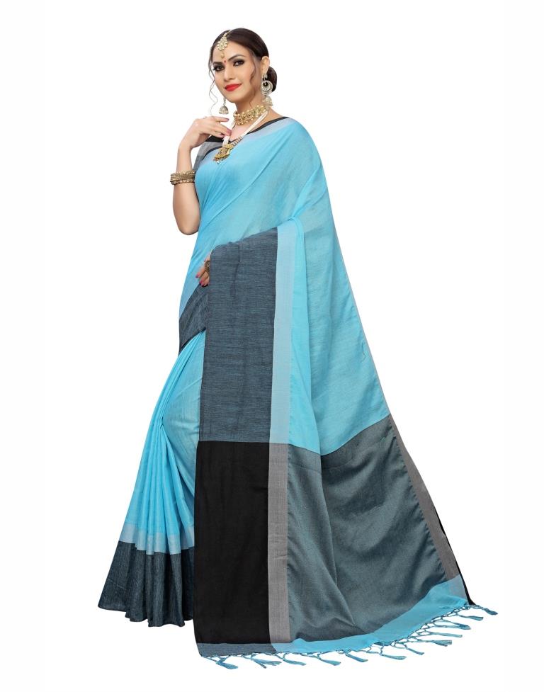 Georgette with Heavy Border Sky Blue Saree, Packaging: Plastic Bag at Rs  700 in Surat