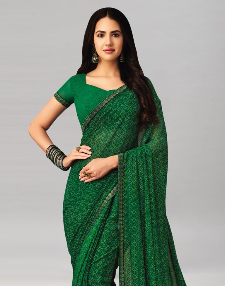 Green Bandhani Chiffon Saree Catalog By Ruchi