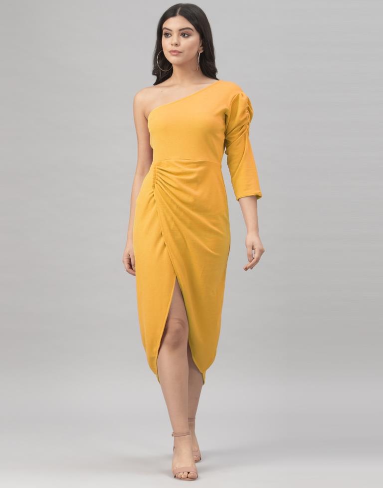 Definitive Mustard Yellow Coloured Knitted Lycra Tops | Leemboodi