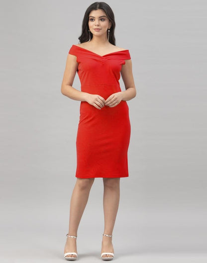 Red Coloured Knitted Lycra Bodycon | Leemboodi