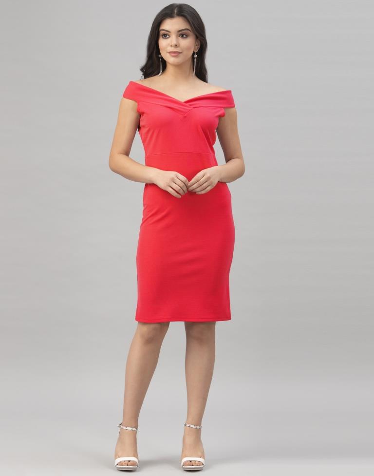 Precious Red Coloured Knitted Lycra Dress | Leemboodi