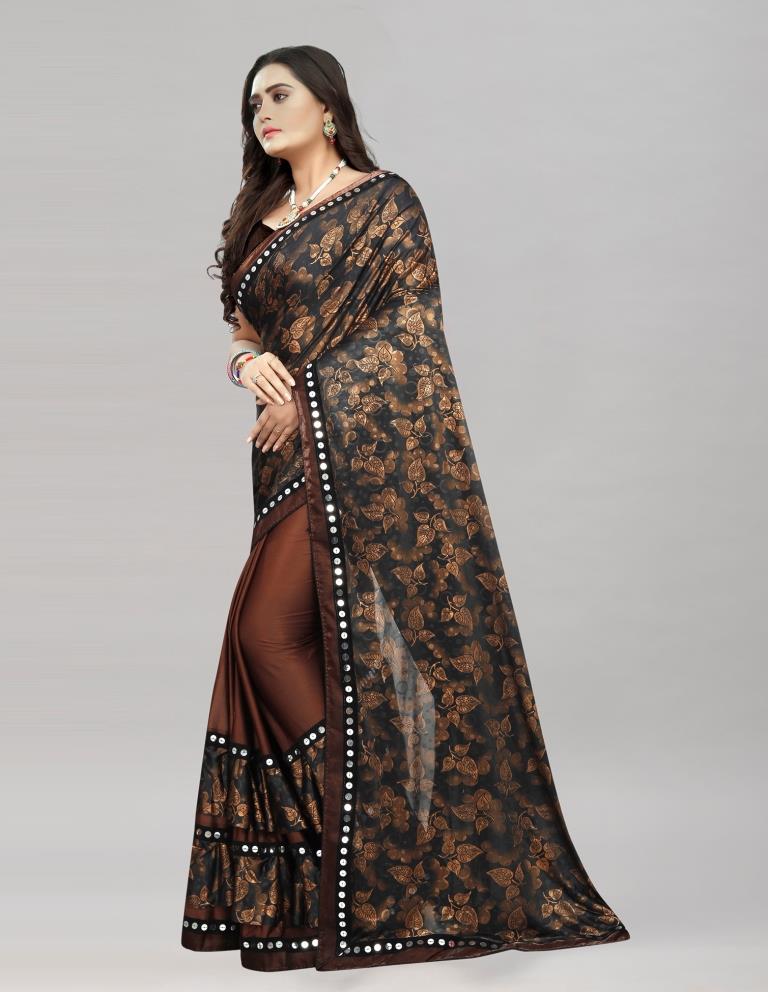 Brown Coloured Lycra Embellished Partywear saree | Leemboodi