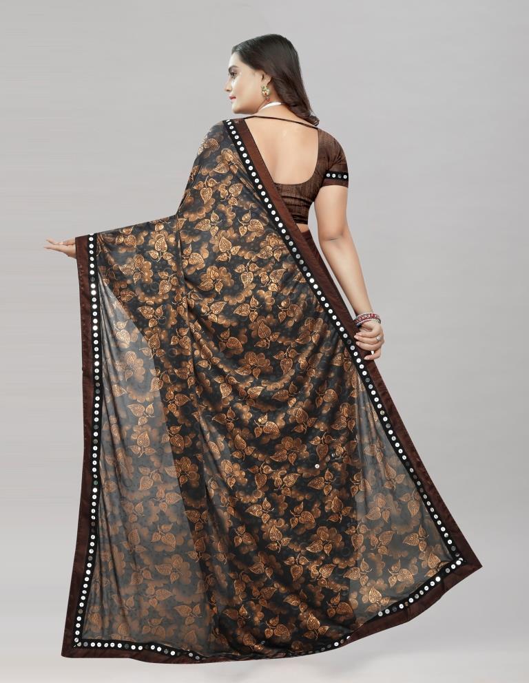 Brown Coloured Lycra Embellished Partywear saree | Leemboodi