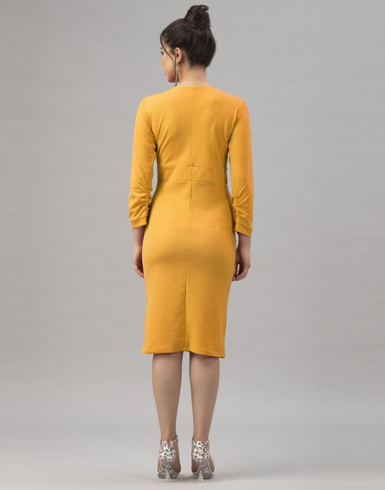 Vintage Mustard Yellow Coloured Knitted Lycra Dress | Leemboodi