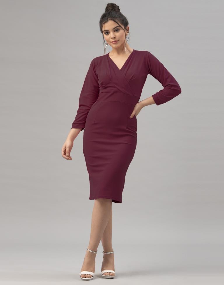 Glistening  Dark Brown Coloured Knitted Lycra Dress | Leemboodi