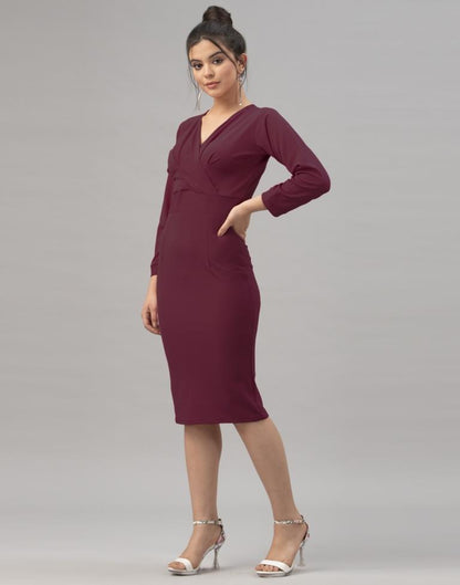 Glistening  Dark Brown Coloured Knitted Lycra Dress | Leemboodi