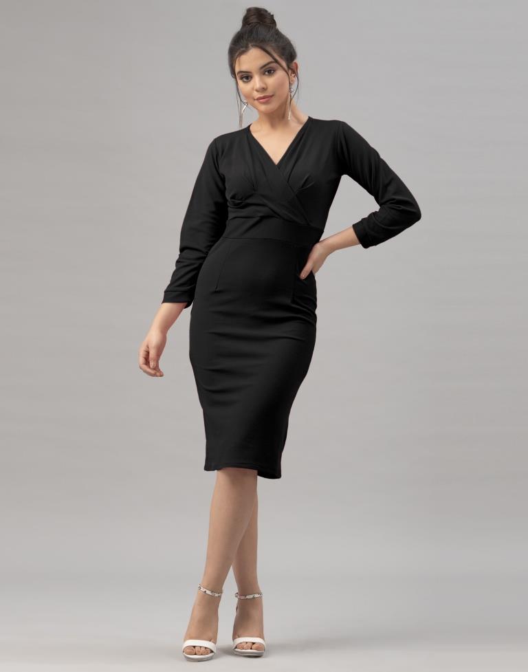 Whimsical Black Coloured Knitted Lycra Dress | Leemboodi