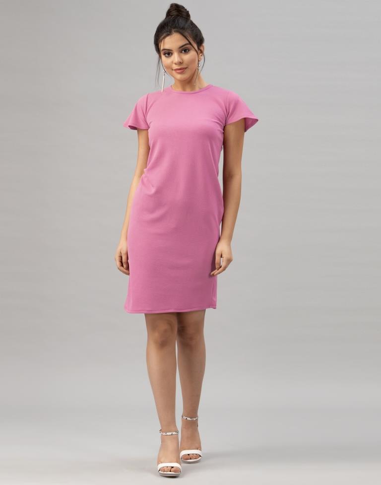 Flamboyant Pink Coloured Knitted Lycra Dress | Leemboodi
