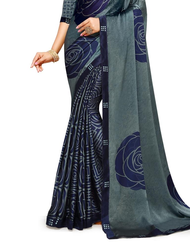 Spruce Blue Coloured Shimmer Printed Casual saree | Leemboodi
