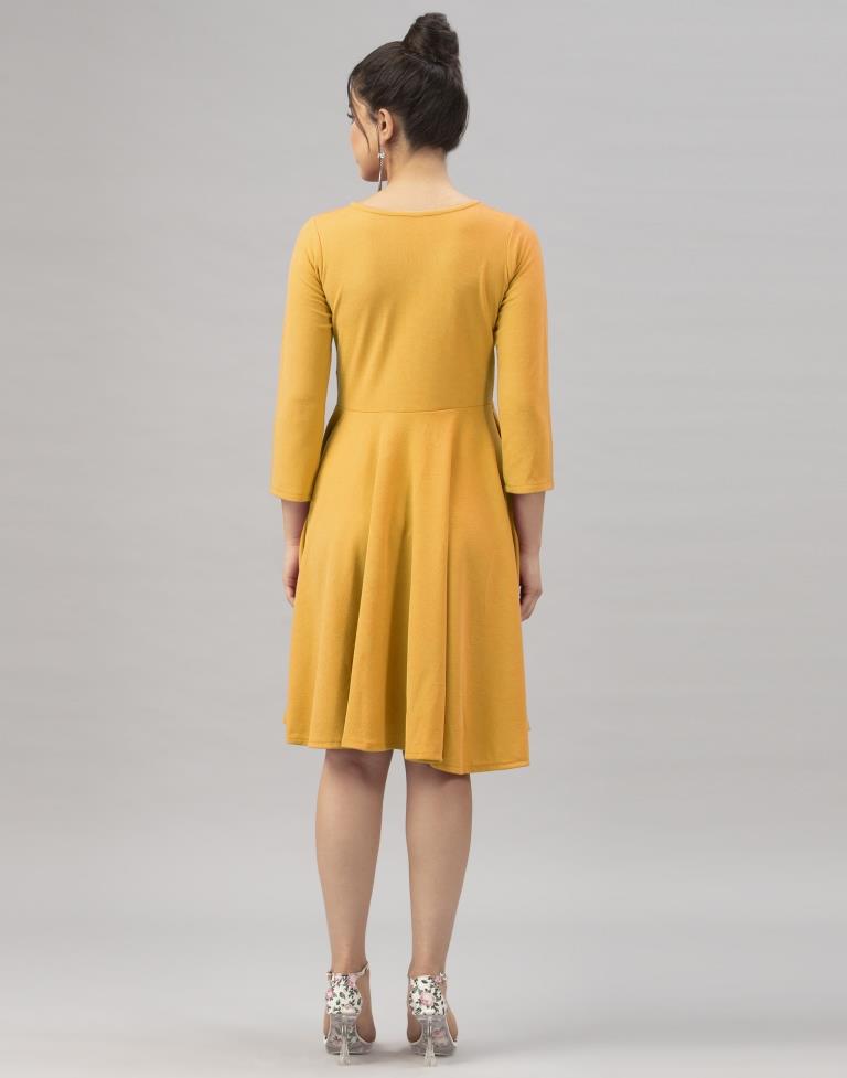 Whimsical Mustard Yellow Coloured Knitted Lycra Dress | Leemboodi