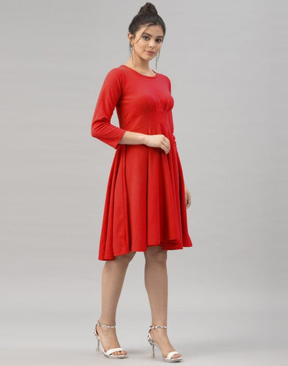 Lustrous Red Coloured Knitted Lycra Dress | Leemboodi