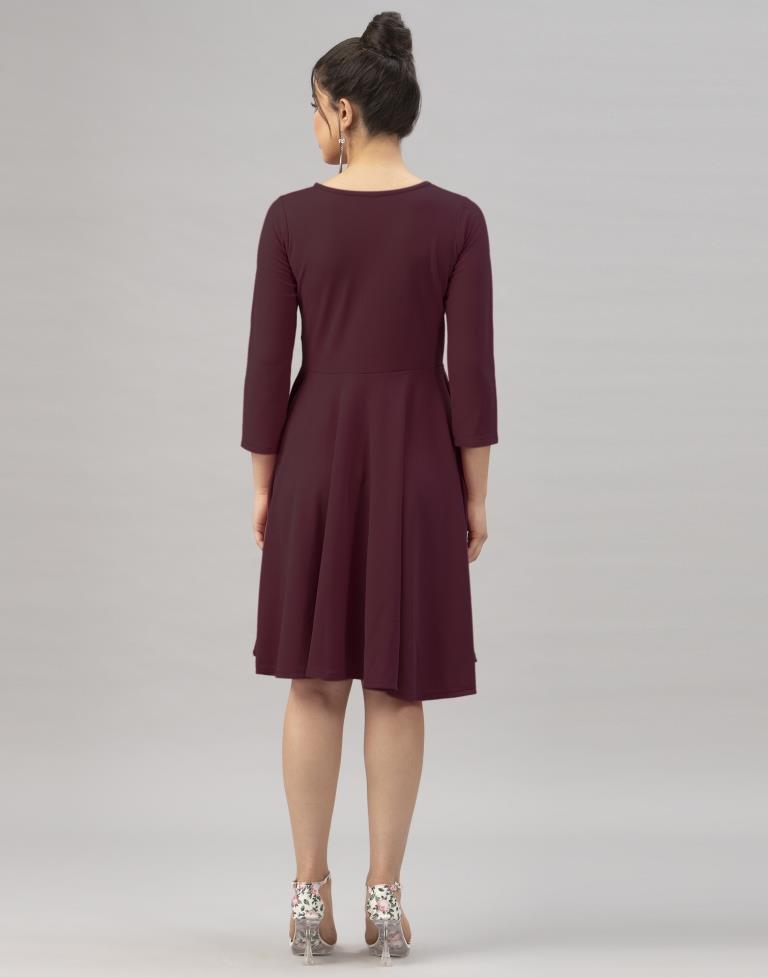 Choicest Dark Brown Coloured Knitted Lycra Dress | Leemboodi