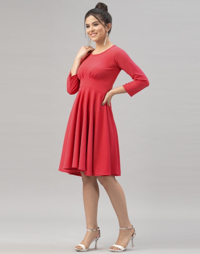 Amazing Red Coloured Knitted Lycra Dress | Leemboodi