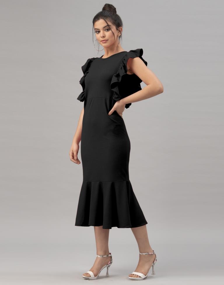 Black Ruffel Bodycon Dress | Leemboodi