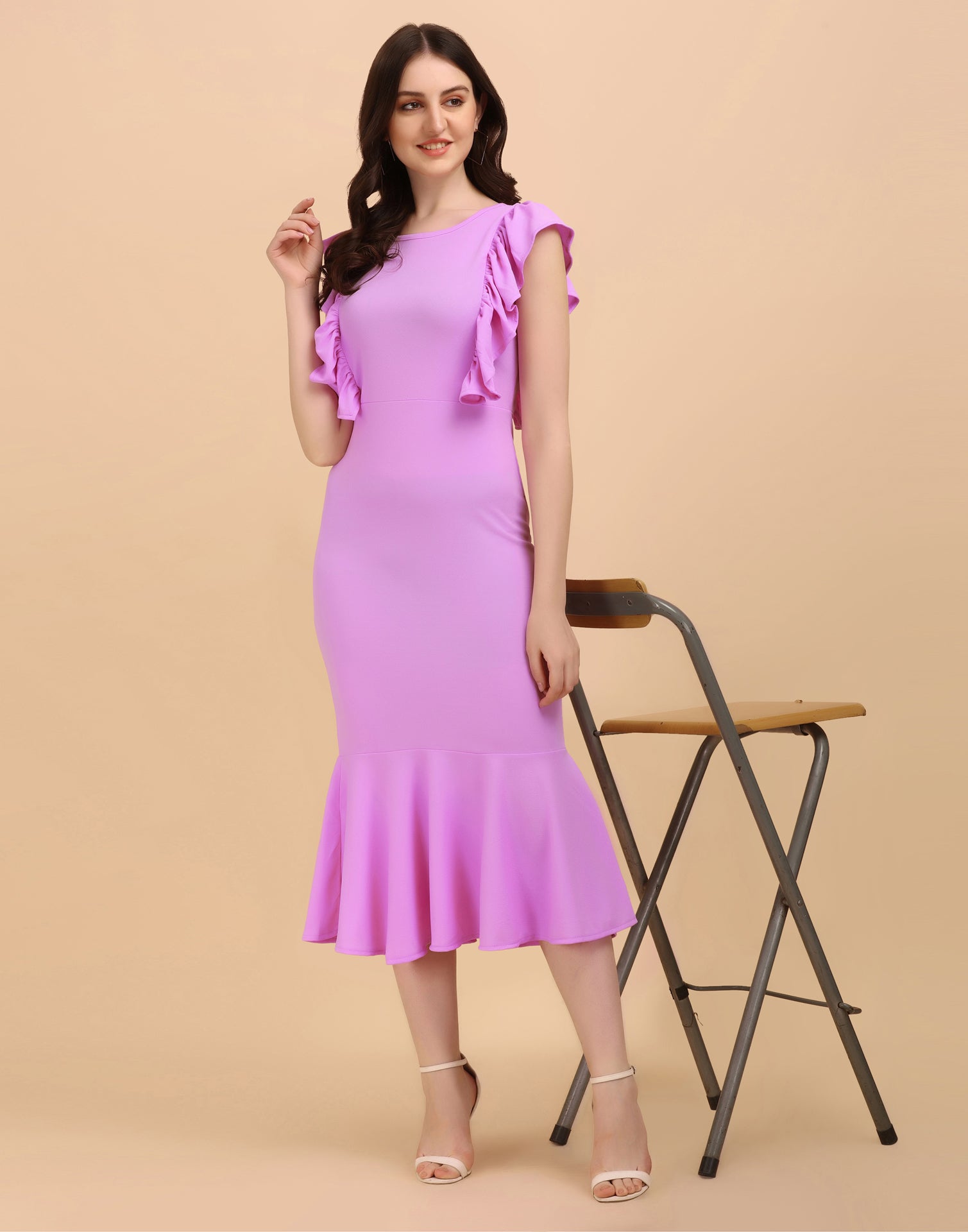 Lavender Ruffel Bodycon Dress | Leemboodi