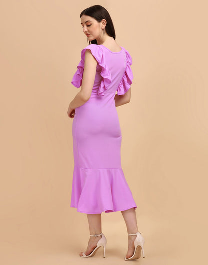 Lavender Ruffel Bodycon Dress | Leemboodi