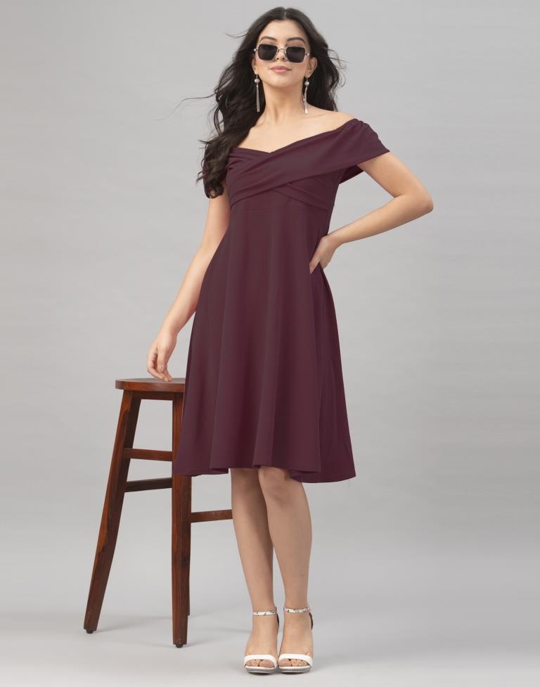 Stylish Dark Brown Coloured Knitted Lycra Dress | Leemboodi