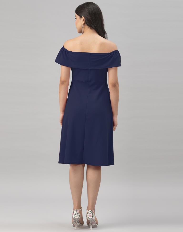 Peppy Navy Blue Coloured Knitted Lycra Dress | Leemboodi