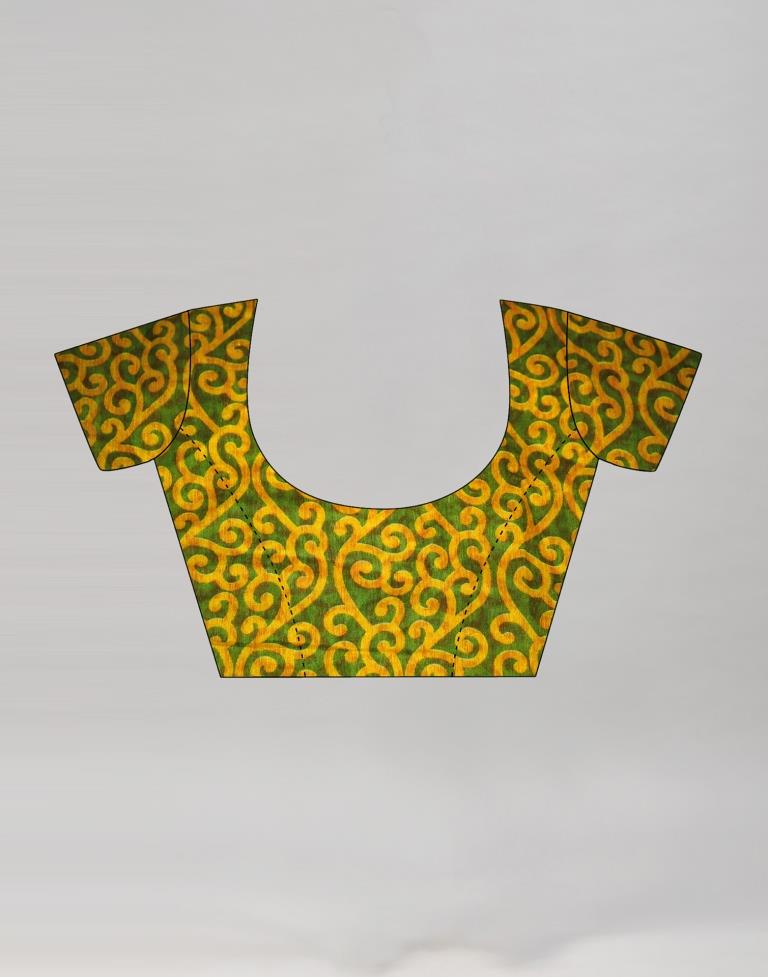Mustard Coloured Printed Cotton Saree | Leemboodi