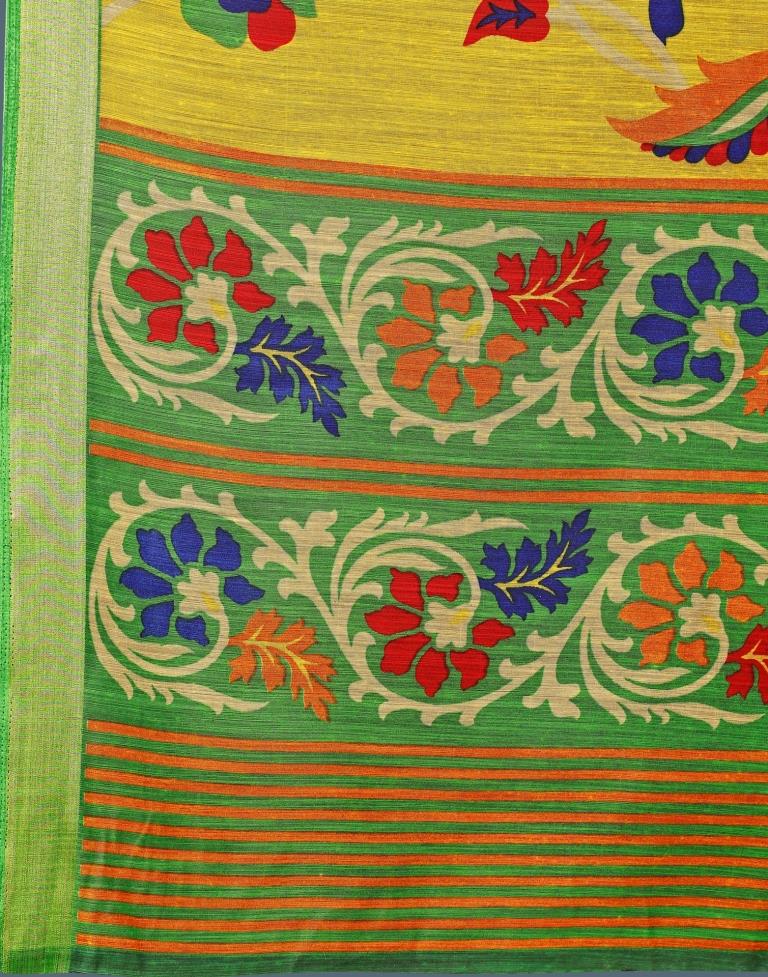 Yellow Coloured cotton Blend Printed Saree | Leemboodi
