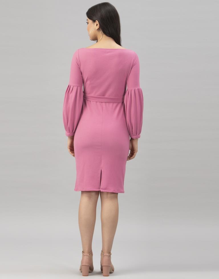 Graceful Pink Coloured Knitted Lycra Bodycon | Leemboodi