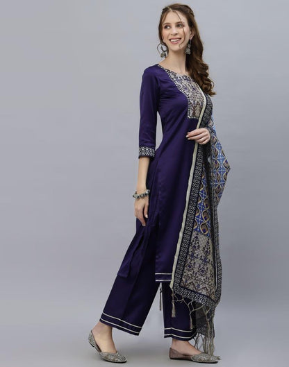 Navy Blue Kurti With Pant And Dupatta | Leemboodi