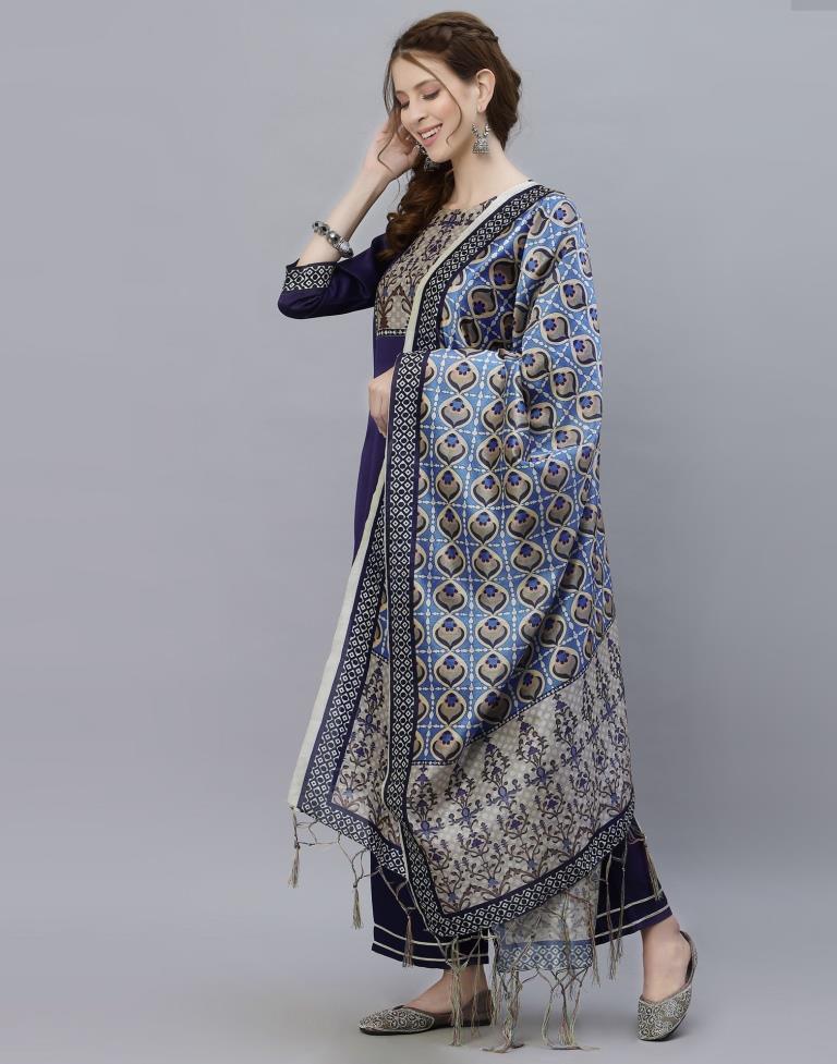 Navy Blue Kurti With Pant And Dupatta | Leemboodi