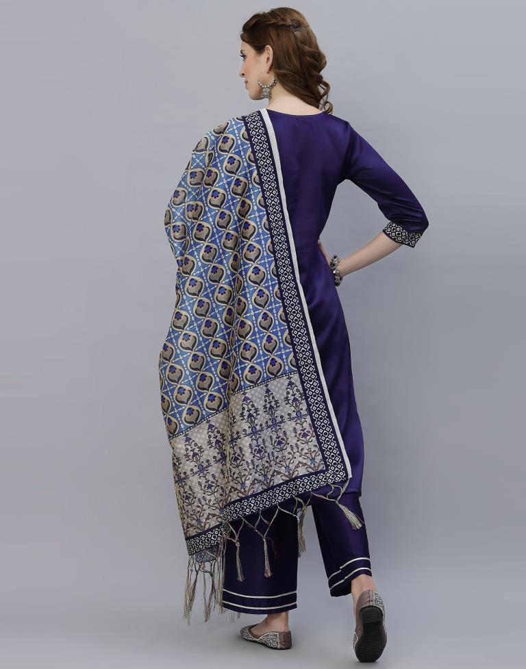 Navy Blue Colour Rayon Silk Kurti With Beautiful Aari Embroidery
